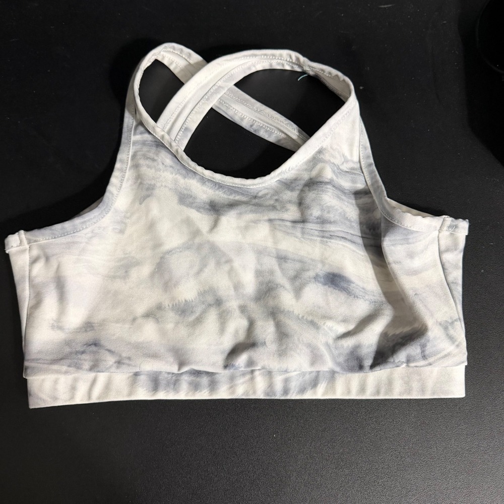 Xersion Sports Bra Womens Medium Blue White Tie Dye‎ Marble Crossback Activewear